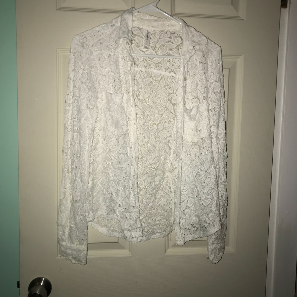 Aeropostale white lace button up shirt
